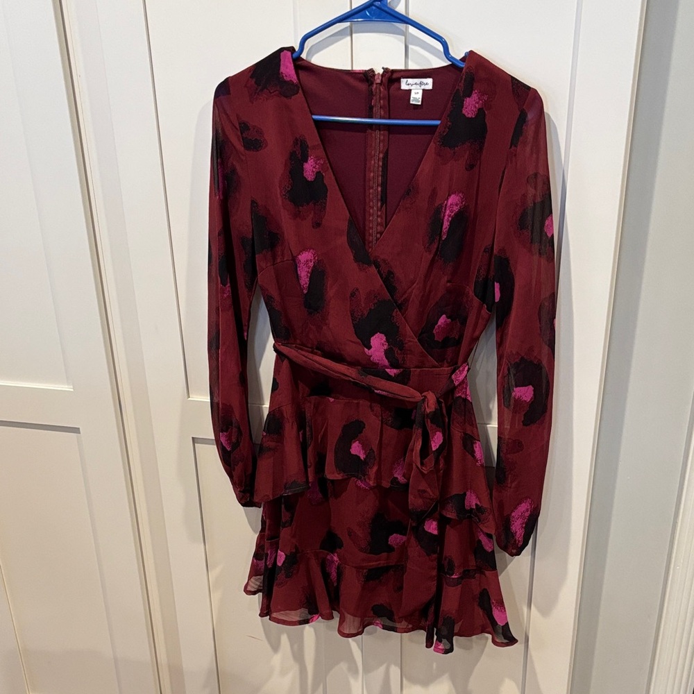 Elegant Burgundy and Pink Long Sleeve Dress